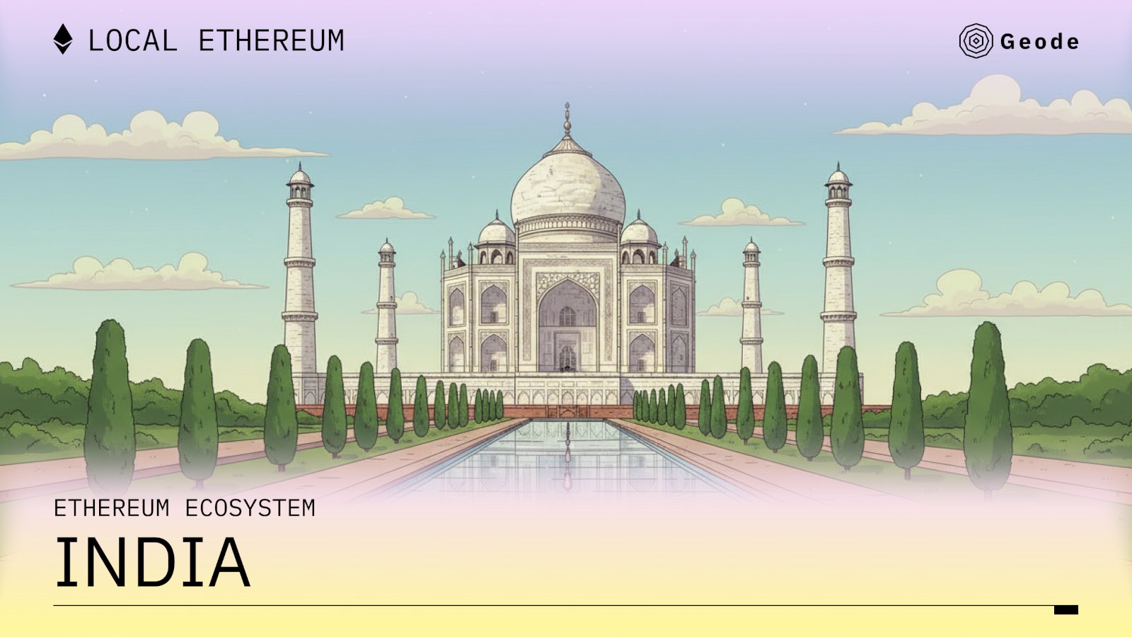 「Ethereum Ecosystem India」報告封面,插畫是泰姬瑪哈陵,右上角是 Geode 標誌